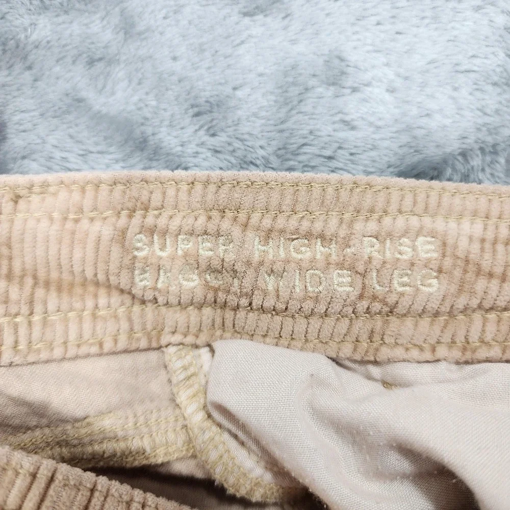 American Eagle Pants Womens 000 Beige Super High Rise Wide Leg‎ Baggy Corduroy